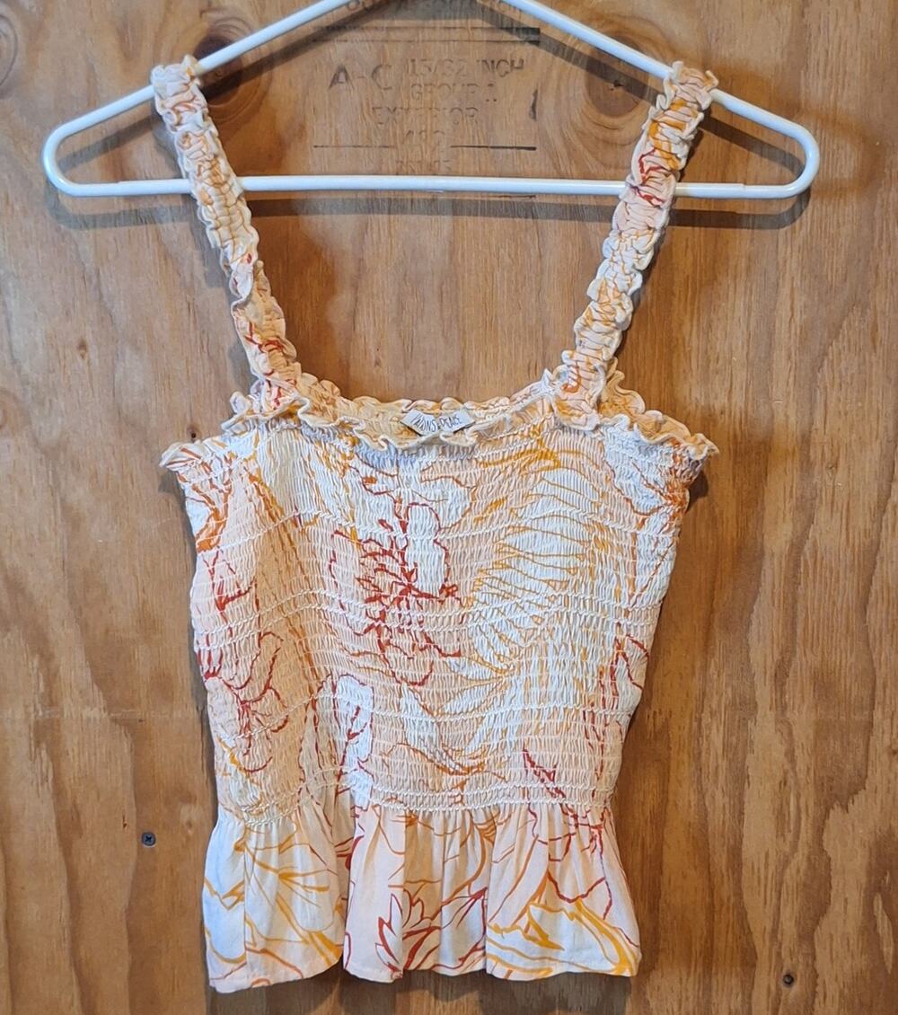 Patrons of Peace Tank Top Women's Small Smocked Tropical Coconut Girl Summer